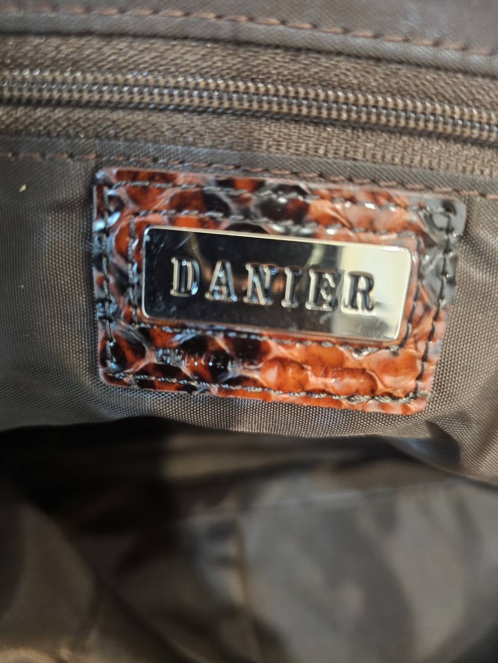 Danier Black and Brown Genuine Leather -Snake Satchel - Picture 5 of 6